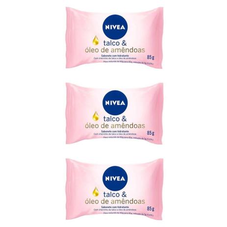 Nivea Talco / Óleo de Amêndoas Sabonete 85g (Kit C/03) Menor preço em Nivea Talco / Óleo de Amêndoas Sabonete 85g (Kit C/03)