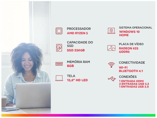 Notebook Acer Aspire 3 A315-23G-R2SE AMD Ryzen 5 - 8GB 256GB SSD 15,6” Placa Vídeo 2GB Windows 10