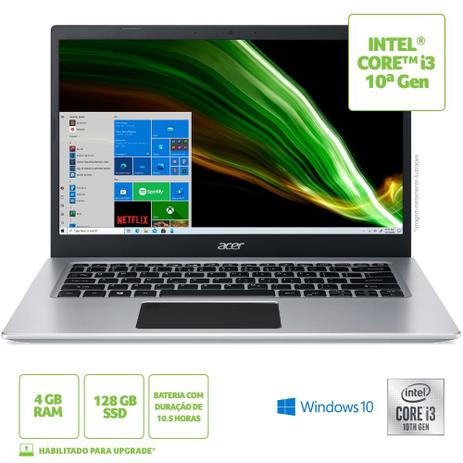 Notebook Acer Aspire 5 A514-53-32LB Intel Core I3 Windows 10 Home 4GB RAM 128GB SSD 14.0′