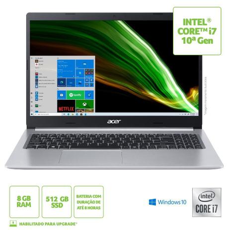 Notebook Acer Aspire 5 A515-54-712U Intel Core I7-10510U 8GB 512GB SSD  Windows 10 Home 15,6” - Notebook - Magazine Luiza