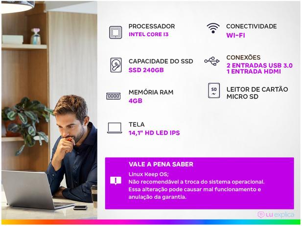Notebook Compaq Presario CQ-27 Intel Core i3 4GB - 240GB SSD 14,1” LED Linux