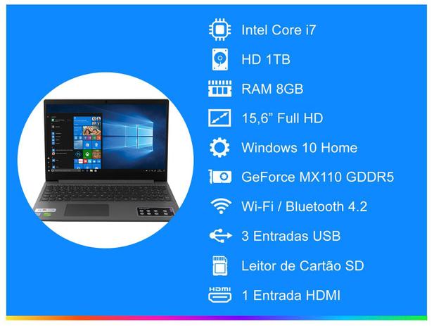 Notebook Lenovo Ideapad S145 Intel Core i7 - 8GB 1TB 15,6” Full HD Placa de Vídeo 2GB