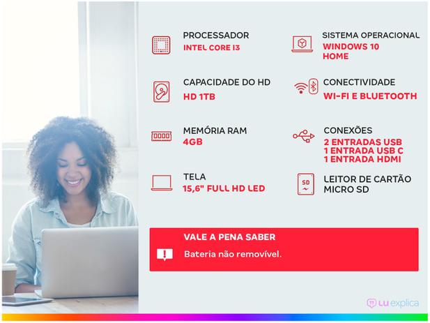 Notebook Samsung Book E30 Intel Core i3 4GB 1TB - 15,6” Full HD Windows 10