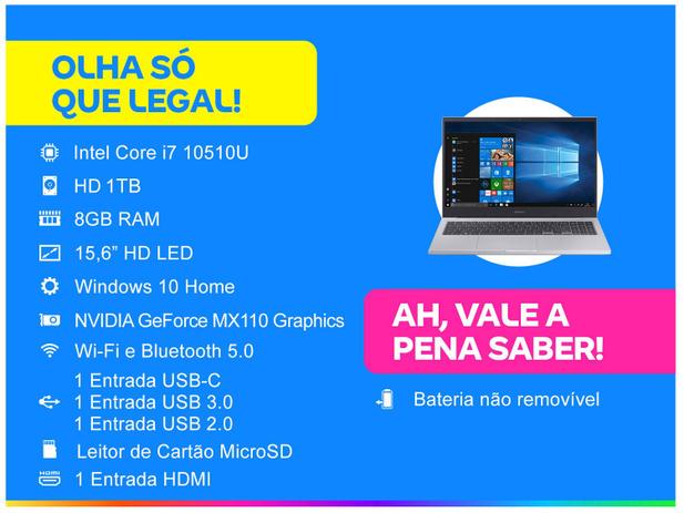Notebook Samsung Book X50 Intel Core i7 8GB 1TB - 15,6” Placa de Vídeo 2GB Windows 10