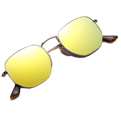 Óculos de Sol Hexagonal Masculino Feminino Dourado Amarelo Espelhado -  Italian Grife - Óculos de Sol - Magazine Luiza