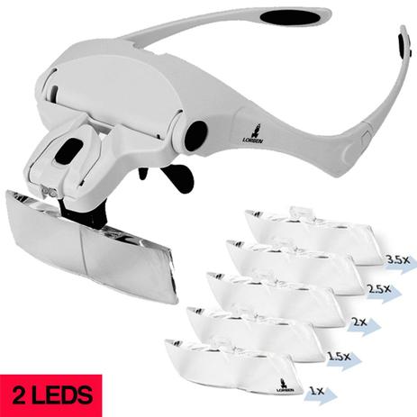 Óculos Lupa Cabeça Dentista Costura 5 Lentes Iluminação 2 Leds GT122 - Lorben