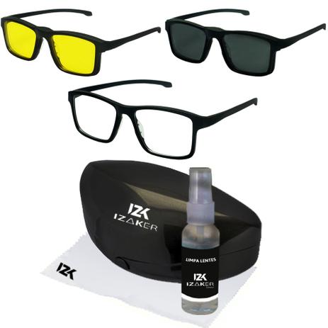 Oculos Solar Clipon Grau Quadrado Polarizado Preto Masculino 708 - Izaker Menor preço em Oculos Solar Clipon Grau Quadrado Polarizado Preto Masculino 708 - Izaker