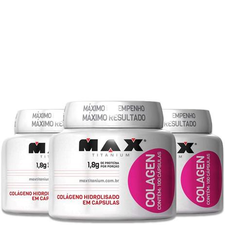 Oferta Pacote com 3X Colágeno Hidrolisado 100 Cápsulas - Max titanium Menor preço em Oferta Pacote com 3X Colágeno Hidrolisado 100 Cápsulas - Max titanium