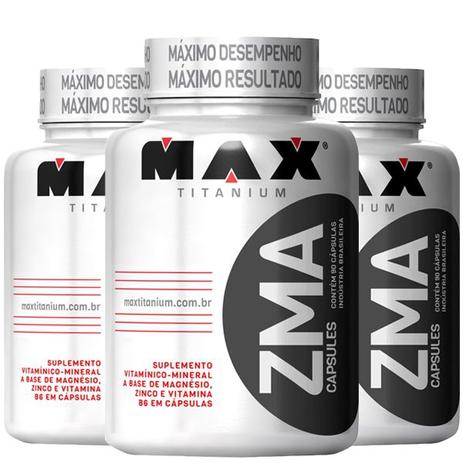 Oferta Pacote com 3X ZMA 90 Cápsulas - Max titanium Menor preço em Oferta Pacote com 3X ZMA 90 Cápsulas - Max titanium