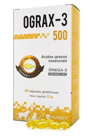 Ograx-3 500 Avert Ômega-3 30 Cápsulas Suplemento para Cães e Gatos Menor preço em Ograx-3 500 Avert Ômega-3 30 Cápsulas Suplemento para Cães e Gatos