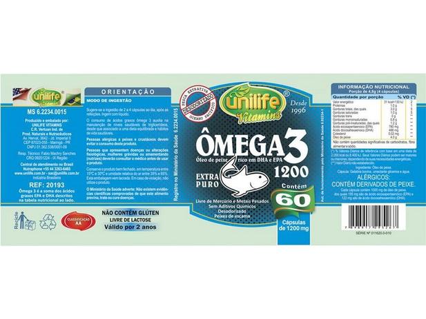 Ômega 3 óleo de peixe 1200mg 60 cápsulas Unilife Menor preço em Ômega 3 óleo de peixe 1200mg 60 cápsulas Unilife