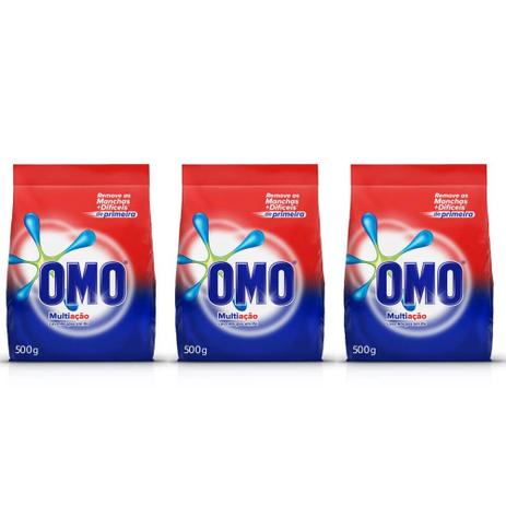 Omo Multiação Detergente Em Pó 500g (Kit C/03) Menor preço em Omo Multiação Detergente Em Pó 500g (Kit C/03)