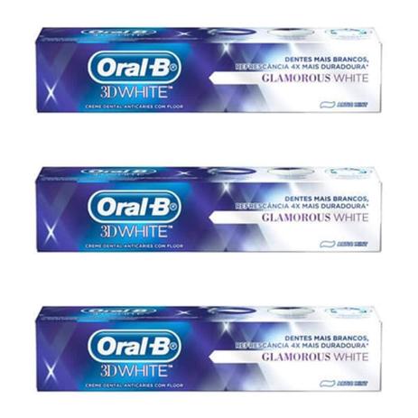 Oral B 3D Glamorous White Creme Dental 90g (Kit C/03) Menor preço em Oral B 3D Glamorous White Creme Dental 90g (Kit C/03)