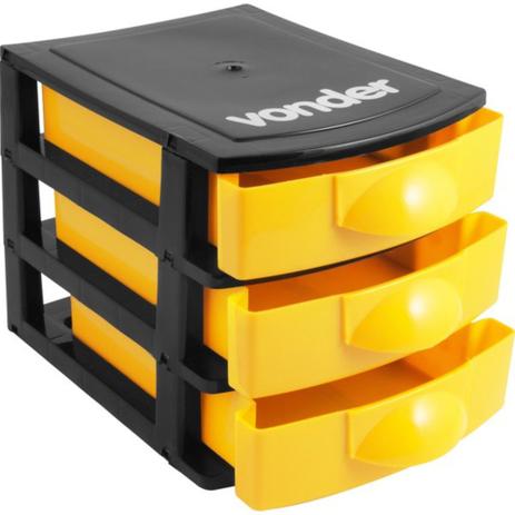 Organizador plástico mini com 3 gavetas preto e amarelo - Vonder Menor preço em Organizador plástico mini com 3 gavetas preto e amarelo - Vonder