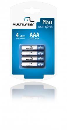 Pack c/ 4 Pilhas AAA Recarregáveis 1000 mAh Multilaser - CB050 Menor preço em Pack c/ 4 Pilhas AAA Recarregáveis 1000 mAh Multilaser - CB050