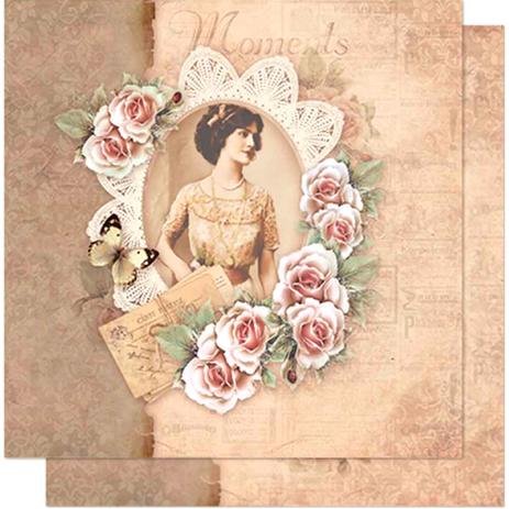 Menor preço em Página para Scrapbook Dupla Face Litoarte 30,5 x 30,5 cm - Modelo SD-598 Vintage Woman Renda Flores