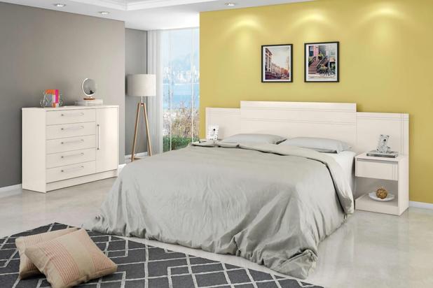 Painel Cabeceira Com Criados Vitoria Off White - Bechara Menor preço em Painel Cabeceira Com Criados Vitoria Off White - Bechara