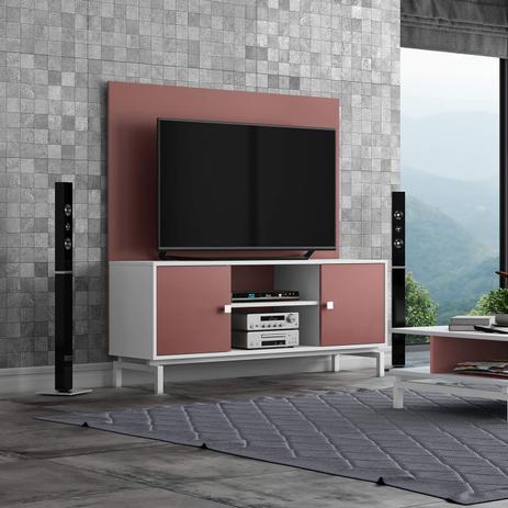 Painel com Rack para TV até 60 Polegadas 2 Gavetas e Nichos Xadrez Contemporâneo Bortolini Móveis Rosa/Branco Menor preço em Painel com Rack para TV até 60 Polegadas 2 Gavetas e Nichos Xadrez Contemporâneo Bortolini Móveis Rosa/Branco