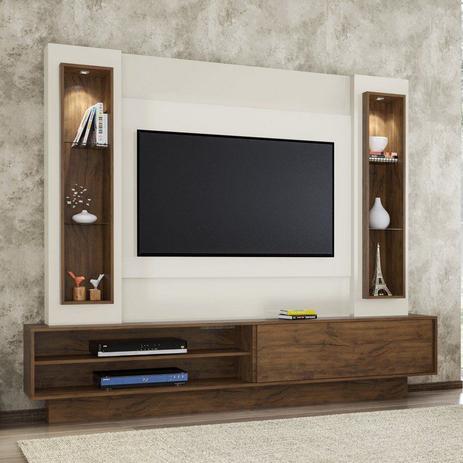 Painel/Estante p/ TV com LED MDF TB129L - Nobre/Off White - Dalla costa Menor preço em Painel/Estante p/ TV com LED MDF TB129L - Nobre/Off White - Dalla costa
