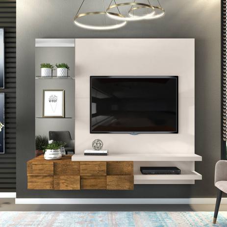 Menor preço em Painel Home Suspenso para TV 55” 100 MDF DJ Móveis Turim Off White / Demolição