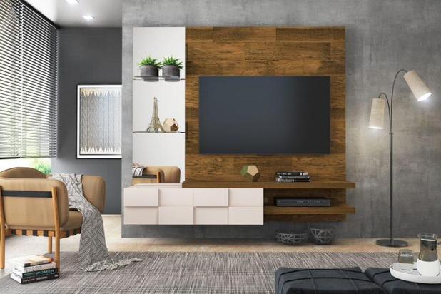 Painel Home Suspenso Turim Demolição/Off White Para TV de Até 55 - DJ Móveis Menor preço em Painel Home Suspenso Turim Demolição/Off White Para TV de Até 55 - DJ Móveis