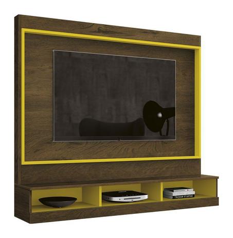 Painel Para TV Arena Nogal Rústico com Amarelo -EDN Móveis Menor preço em Painel Para TV Arena Nogal Rústico com Amarelo -EDN Móveis