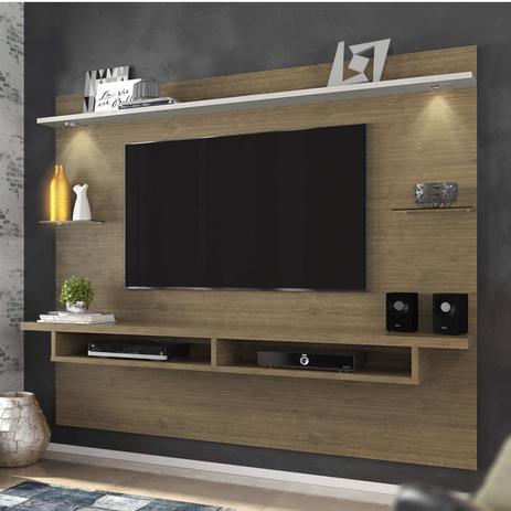 Painel para TV até 65 Polegadas com LED 4 Prateleiras Style Siena Móveis Avelã/Off White Menor preço em Painel para TV até 65 Polegadas com LED 4 Prateleiras Style Siena Móveis Avelã/Off White