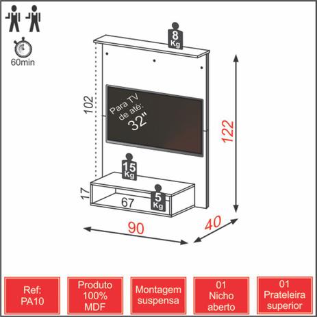 Painel para TV Suspenso 90cm com Nicho PA10 Dalla Costa Menor preço em Painel para TV Suspenso 90cm com Nicho PA10 Dalla Costa