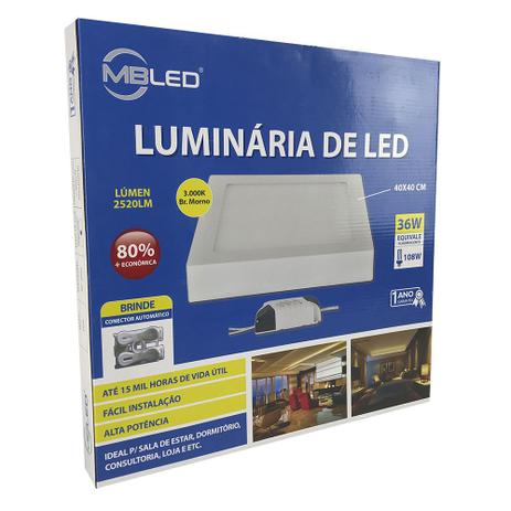 Painel Plafon Led Sobrepor 40X40cm 36W 3000K Bivolt - MB Led - MP2060 Menor preço em Painel Plafon Led Sobrepor 40X40cm 36W 3000K Bivolt - MB Led - MP2060