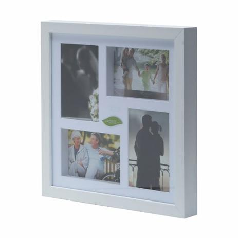 Painel porta retratos em madeira para 4 fotos branco - Woodart Menor preço em Painel porta retratos em madeira para 4 fotos branco - Woodart