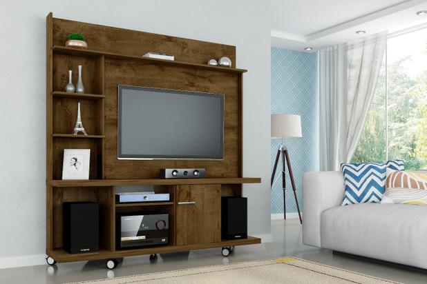 Painel TV Taurus com Rack Bancada Cor Madeira Rustica - Moveis Bechara Menor preço em Painel TV Taurus com Rack Bancada Cor Madeira Rustica - Moveis Bechara