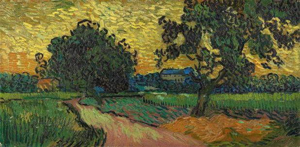 Paisagem ao Crepúsculo - Vincent van Gogh - Tela 60x122 Para Quadro - Santhatela Menor preço em Paisagem ao Crepúsculo - Vincent van Gogh - Tela 60x122 Para Quadro - Santhatela