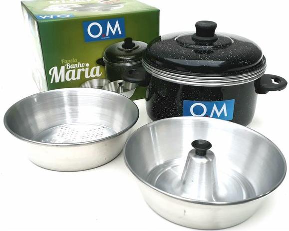 Panela Banho Maria Para Pudim e Alimentos no Vapor Kit 3 em 1 - Om alumínio Menor preço em Panela Banho Maria Para Pudim e Alimentos no Vapor Kit 3 em 1 - Om alumínio