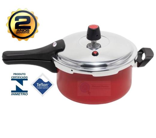 Panela De Pressão 3,0 Litros Fechamento Externo Antiaderente Teflon Vermelho 5 Camadas Teflon Certificado Pelo Inmetro - Marcolar Menor preço em Panela De Pressão 3,0 Litros Fechamento Externo Antiaderente Teflon Vermelho 5 Camadas Teflon Certificado Pelo Inmetro - Marcolar