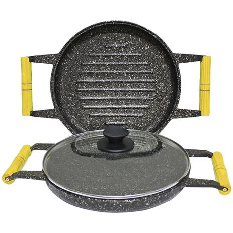 Panela Double Wok Grill Oriental Plus com Tampa 7377 - Preta Menor preço em Panela Double Wok Grill Oriental Plus com Tampa 7377 - Preta