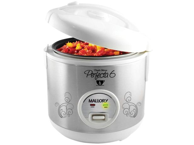 Panela Elétrica De Arroz Mallory Perfecta 6 400W - 1,2L Inox e Branco