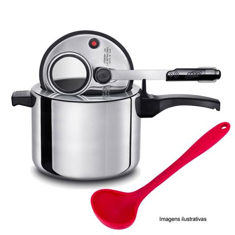 Panela Pressão 4,5l Polida MTA c/ Concha Silicone Vermelha Menor preço em Panela Pressão 4,5l Polida MTA c/ Concha Silicone Vermelha