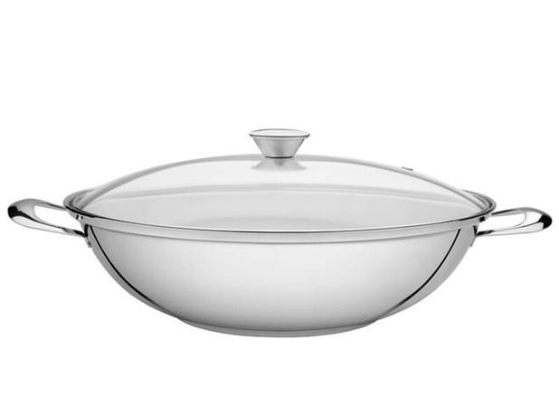 Panela Wok Aço Inox 34 cm com Fundo Triplo Ventura Tramontina - TRM 793 Menor preço em Panela Wok Aço Inox 34 cm com Fundo Triplo Ventura Tramontina - TRM 793