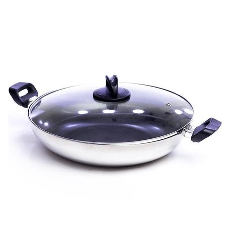 Panela wok antiaderente 32cm c/ tampa de vidro nacional - VENEZA COMERCIO Menor preço em Panela wok antiaderente 32cm c/ tampa de vidro nacional - VENEZA COMERCIO
