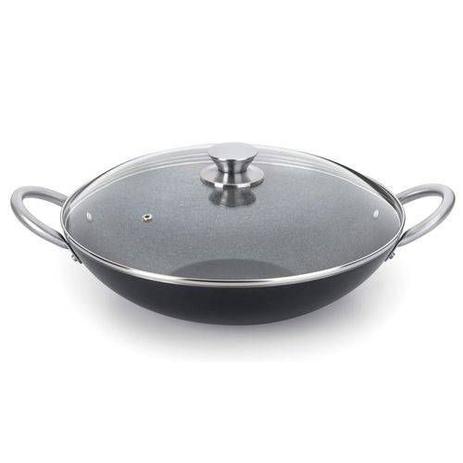 Panela Wok Antiaderente com Tampa de Vidro 5L Profissional Multiflon Preto Menor preço em Panela Wok Antiaderente com Tampa de Vidro 5L Profissional Multiflon Preto