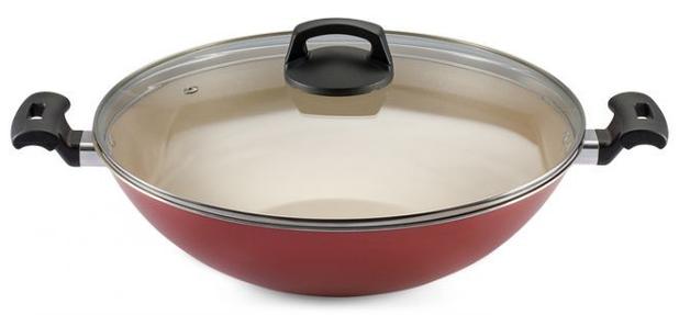 Panela Wok Antiaderente Marrom com Tampa de Vidro 32 AA - Panelux Menor preço em Panela Wok Antiaderente Marrom com Tampa de Vidro 32 AA - Panelux