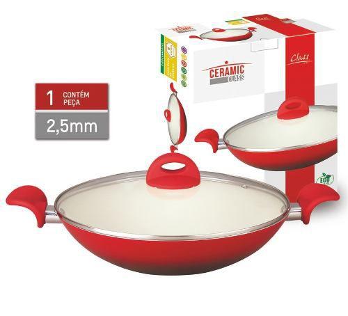 Panela Wok Yakissoba Revestimento em Ceramica Antiaderente 32 cm com Alças - Class home Menor preço em Panela Wok Yakissoba Revestimento em Ceramica Antiaderente 32 cm com Alças - Class home