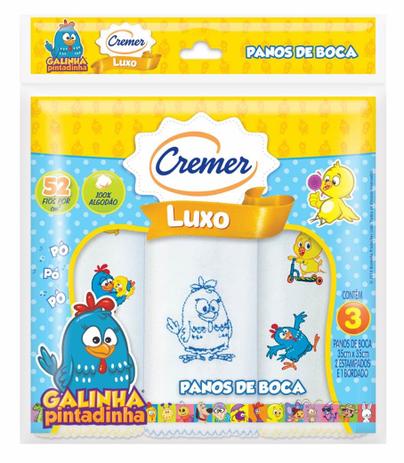Pano de Boca Cremer Galinha Pintadinha Com 3 Unidades - Branca - 35x35cm Menor preço em Pano de Boca Cremer Galinha Pintadinha Com 3 Unidades - Branca - 35x35cm