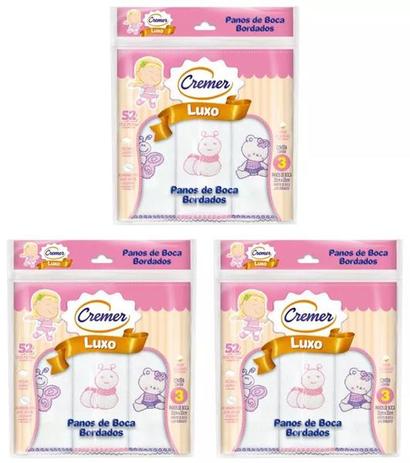 Pano De Boca Cremer Menina Luxo Bordado 3un C/3 Caixas Menor preço em Pano De Boca Cremer Menina Luxo Bordado 3un C/3 Caixas