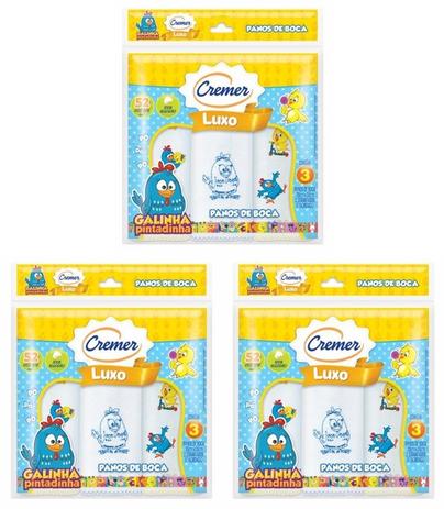 Pano de Boca Galinha Pintadinha Cremer - Kit Com 3 Pacotes - 35x35cm Menor preço em Pano de Boca Galinha Pintadinha Cremer - Kit Com 3 Pacotes - 35x35cm