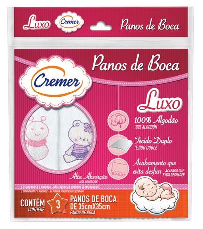 Pano De Boca Luxo Bordado Cremer Pacote Com 3 Unidades Menina - Rosa - 35x35cm Menor preço em Pano De Boca Luxo Bordado Cremer Pacote Com 3 Unidades Menina - Rosa - 35x35cm