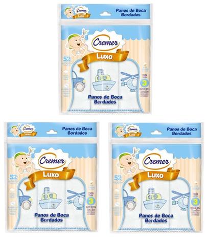 Pano de Boca Menino Azul Cremer - Kit Com 3 Pacotes - 35x35cm Menor preço em Pano de Boca Menino Azul Cremer - Kit Com 3 Pacotes - 35x35cm