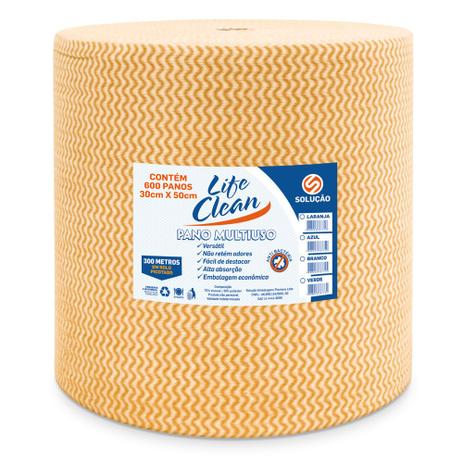 Pano Multiuso Laranja Rolo com 28cm x 300m Life Clean Menor preço em Pano Multiuso Laranja Rolo com 28cm x 300m Life Clean