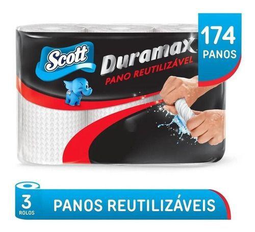 Pano Multiuso Reutilizável Duramax Scott 3 Rolos 174 Un. - Branco Menor preço em Pano Multiuso Reutilizável Duramax Scott 3 Rolos 174 Un. - Branco