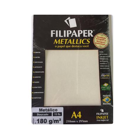 Papel A4 Metálico 180g com 20 folhas Dourado Filipaper - Filiperson Menor preço em Papel A4 Metálico 180g com 20 folhas Dourado Filipaper - Filiperson